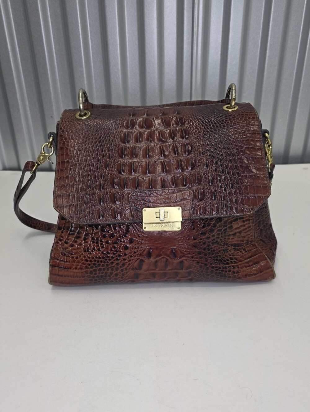 BRAHMIN Melbourne Brinley Satchel Pecan Brown Purse Crossbody Handle Leather
